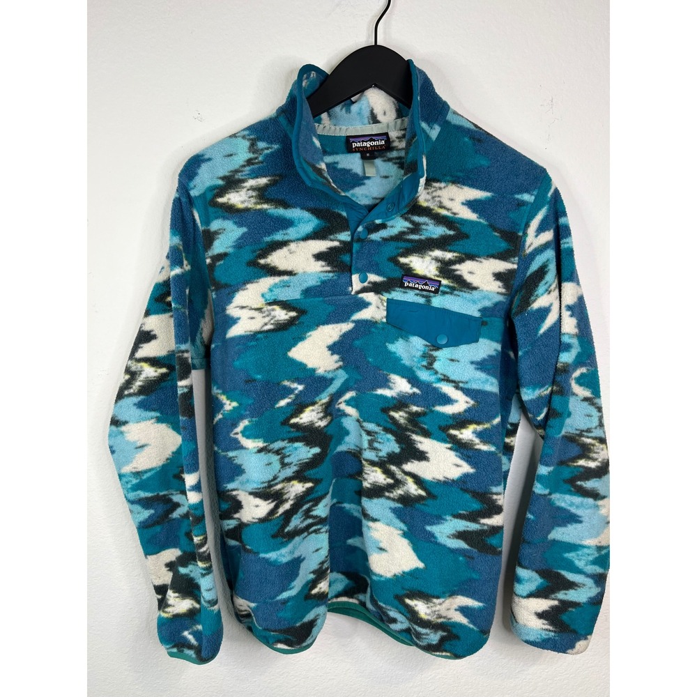 Patagonia Synchilla Fleece Snap-T Pullover Ikat Geometric Blue Medium